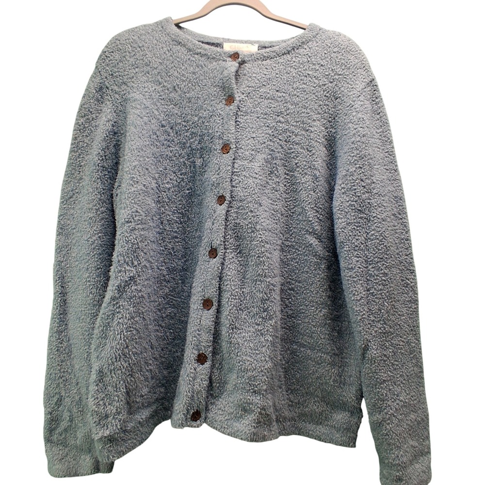 CJ Banks Cardigan 1X Blue Popcorn Knit Boucle Button Front Softcore Aesthetic